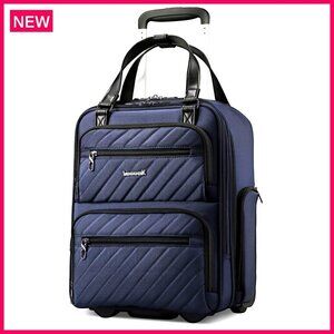 Underseat Carry-On Luggage with Wheels, Lightweight Soft-Sided Suitcase for